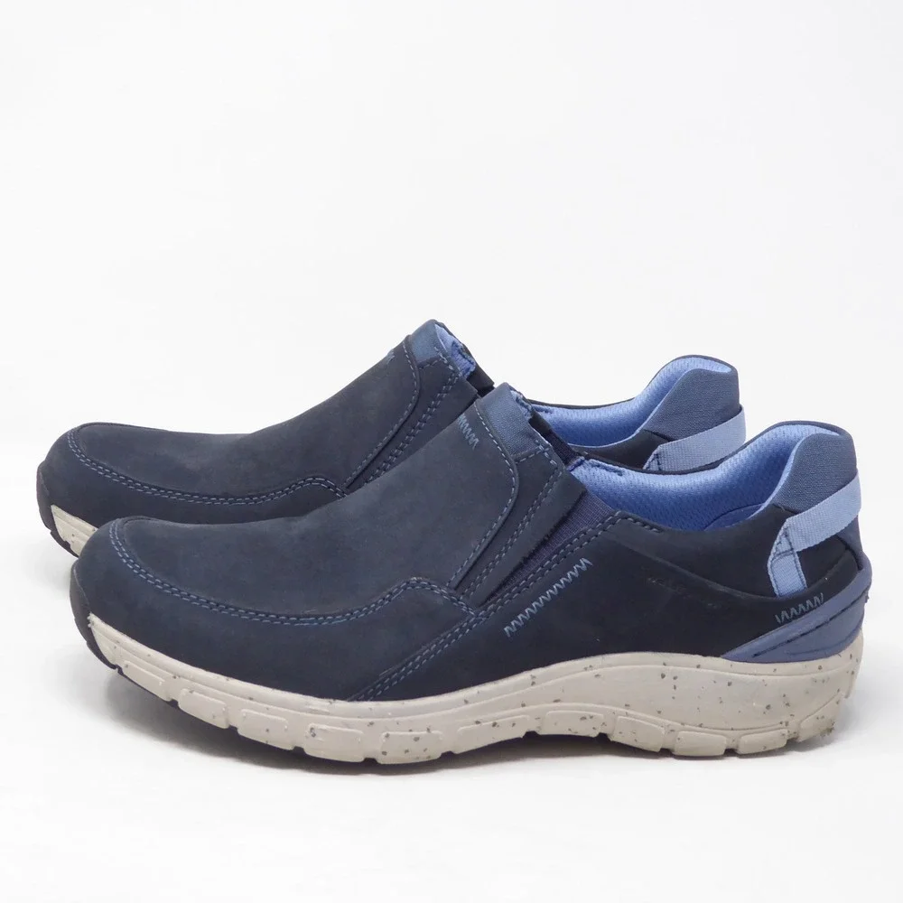 Clarks Womens Wave Plateau AP Slip On Shoes Navy Blue Nubuck 8W Wide